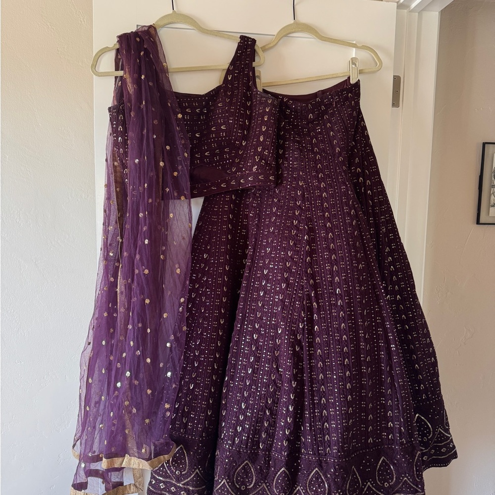 Elegant Purple Lehenga Set with Gold Accents